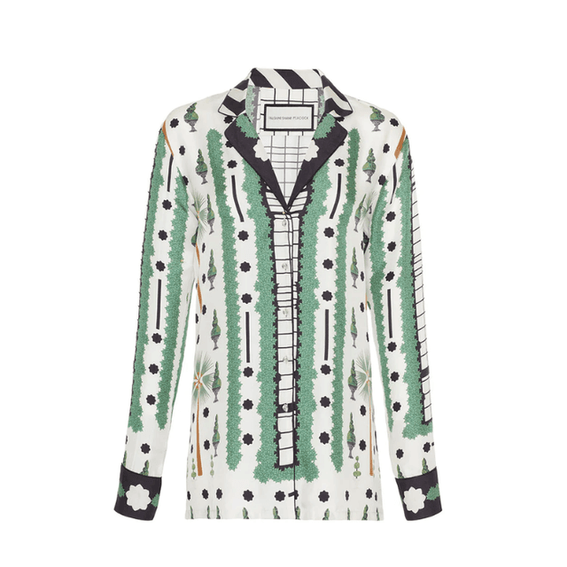 FALGUNI SHANE PEACOCK Macha Palm Silk Twill Button Down Shirt